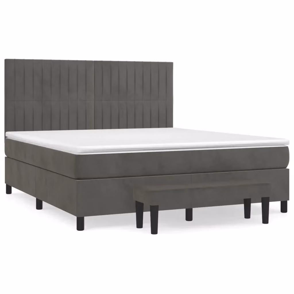 vidaXL Giroletto a Molle con Materasso Ibrido in Velluto Grigio Scuro L/P/H: 180 x 200 x 128 cm – 2