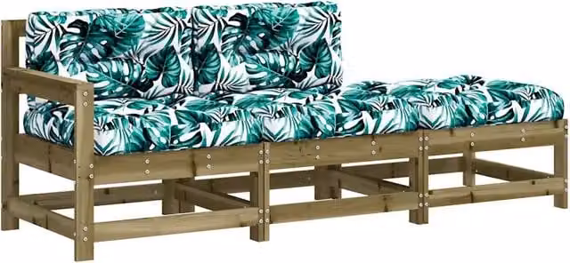 Set Divani da Giardino 3pz con Cuscini-Sofa da giardino Legno Impregnato di Pino