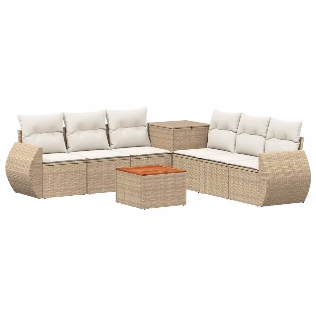 Set di divani da giardino a forma di U vidaXL in polyrattan con tavolo da caffè, beige e bianco – 2