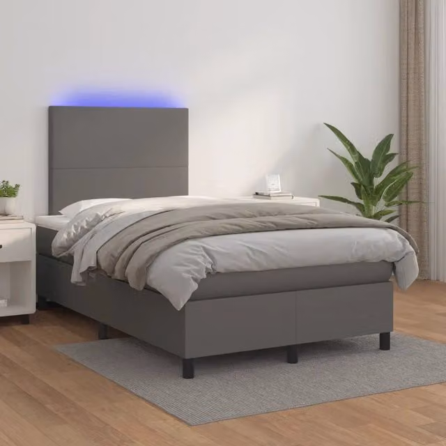 Letto con giroletto a molle, materasso ibrido e illuminazione LED vidaXL, Grigio, L/P/H: 120 x 200 x 203 cm