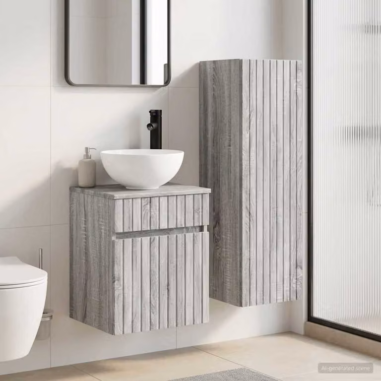 Set di mobili per il bagno vidaXL composto da mobile lavabo e pensile, colore grigio, design minimalista con finitura opaca