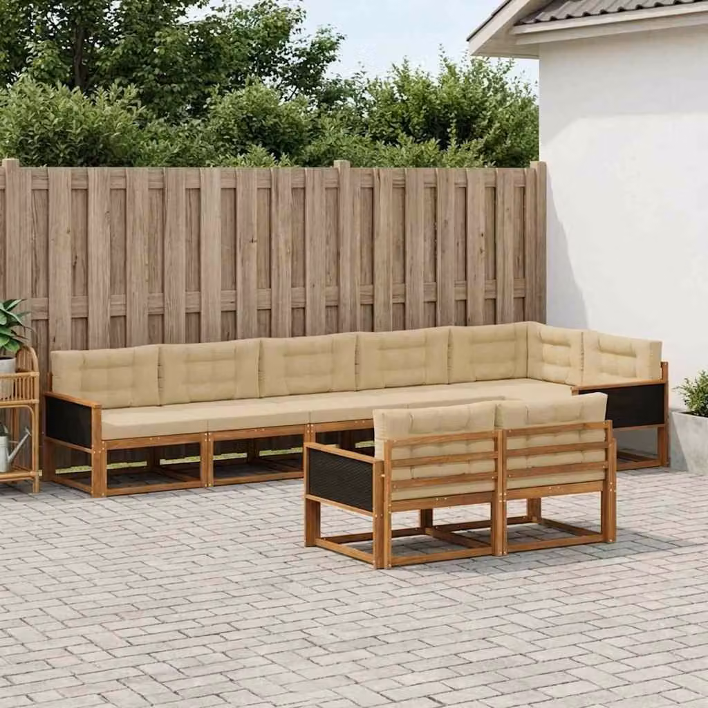 vidaXL Set di divani da esterno 8 pz in legno di acacia con cuscini, Beige e Sabbia