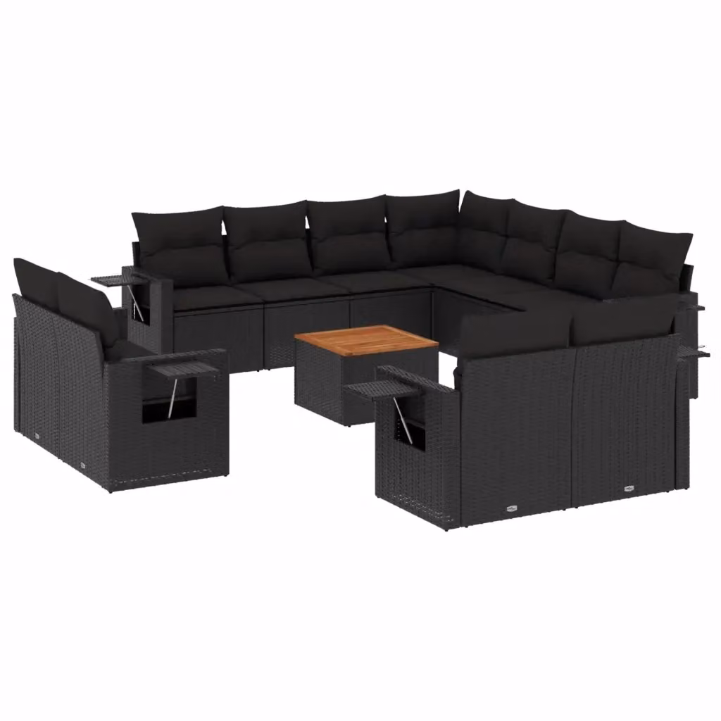 Set di Divani da Giardino VIDAXL in Polyrattan Nero con Cuscini, Design Moderno a L per 12 Persone – 2