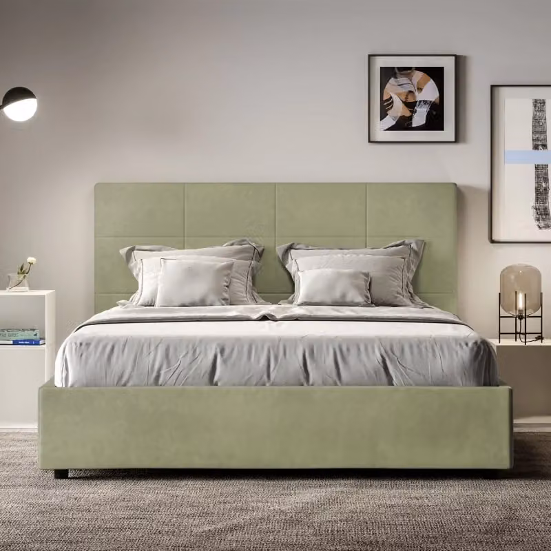 Letto matrimoniale francese Mika Ityhome con contenitore in microfibra colore tè verde L/P/H: 140 x 210 x 122 cm – 2