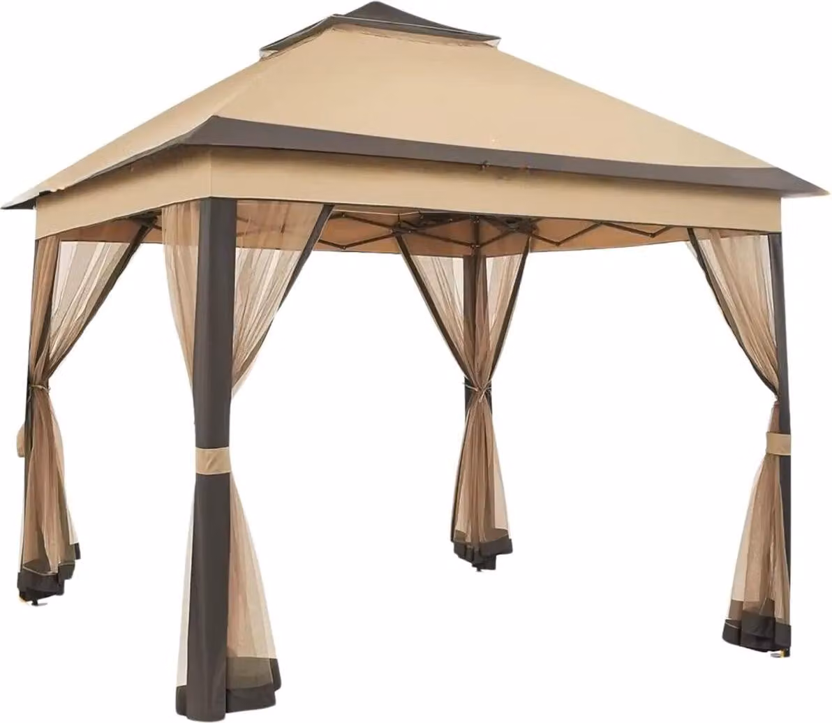 Padiglione 3,3 x 3,3 m - Gazebo pieghevole - Khaki - Altezza regolabile - Impermeabile e resistente alle intemperie - Con 4 zanzariere - Doppio tetto - Sistema Easy-Up