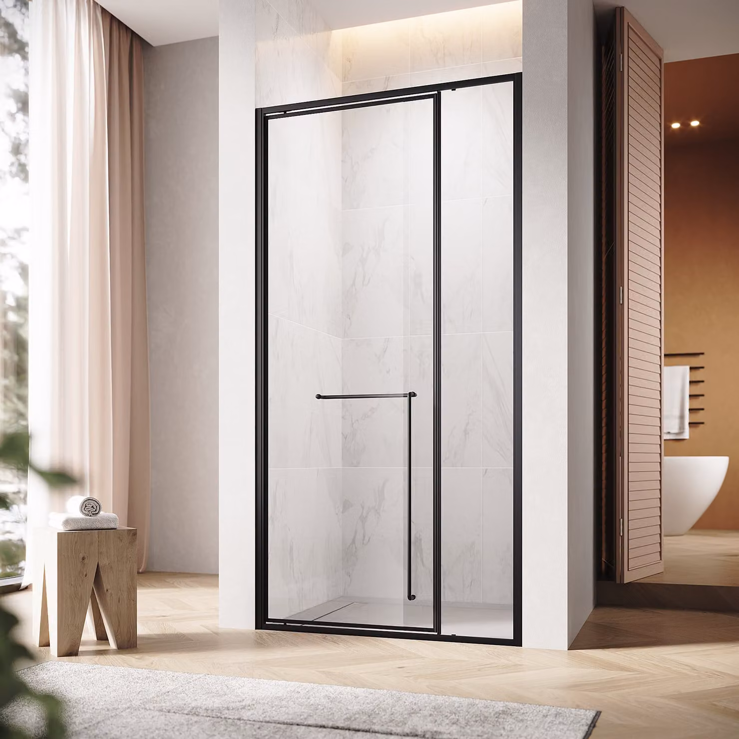 SONNI 100x195 cm nero opaco Porta doccia con cerniere invisibili, vetro di sicurezza da 6 mm, porta doccia con una sola parola