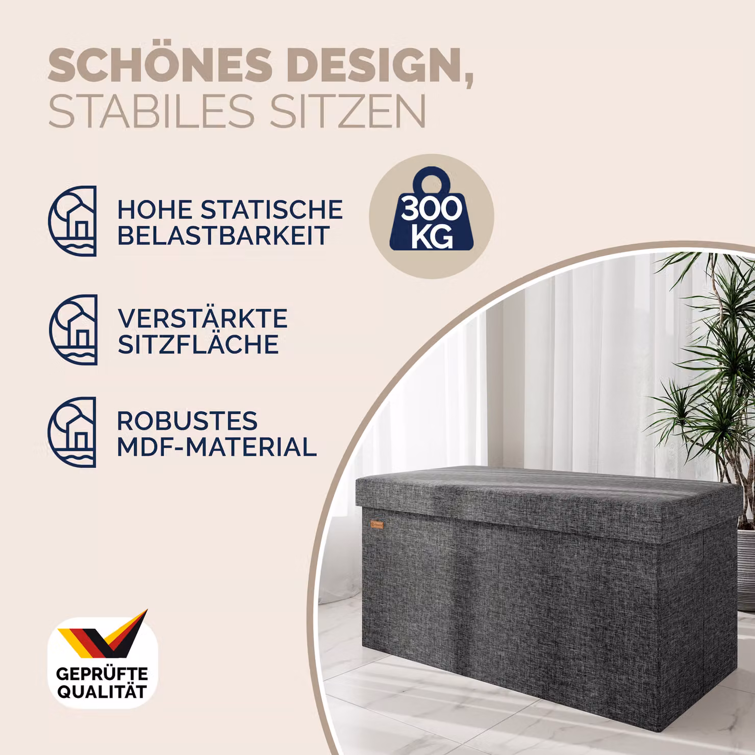 Pouf seduta Casaria® grigio con rivestimento rimovibile L: 80 cm, P: 40 cm, H: 40 cm – 2