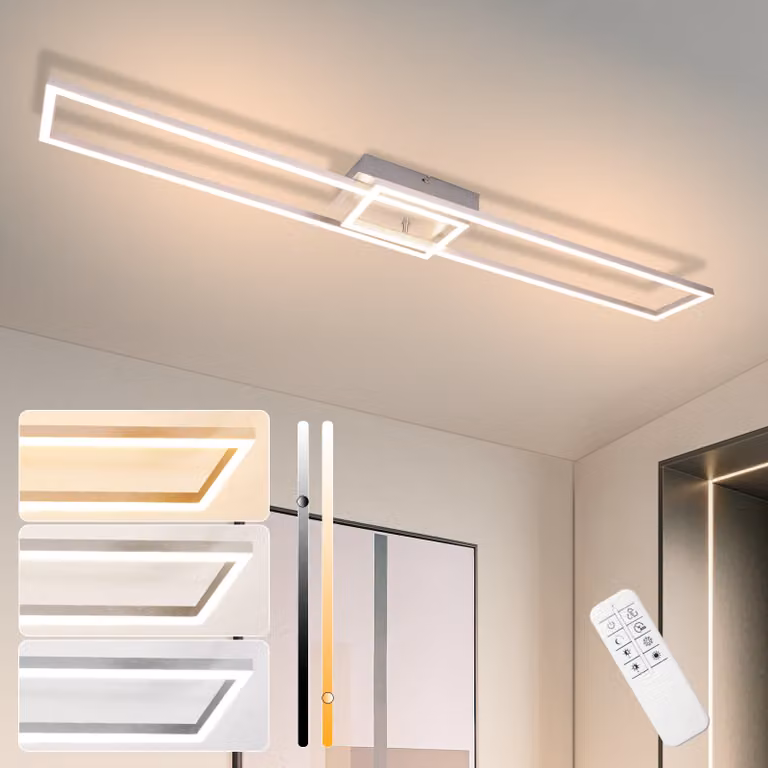 ZMH lampada da soffitto LED plafoniera soggiorno argento lampada da soggiorno con telecomando moderna lampada da corridoio 36W 102CM lampada per camera da letto camera d'albergo cucina corridoio ufficio