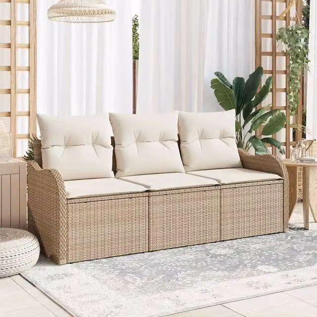 Set Divano da Giardino con cuscino 3 pz-Sofa da Giardino-Divanetto da esterno Beige Poly Rattan 220951
