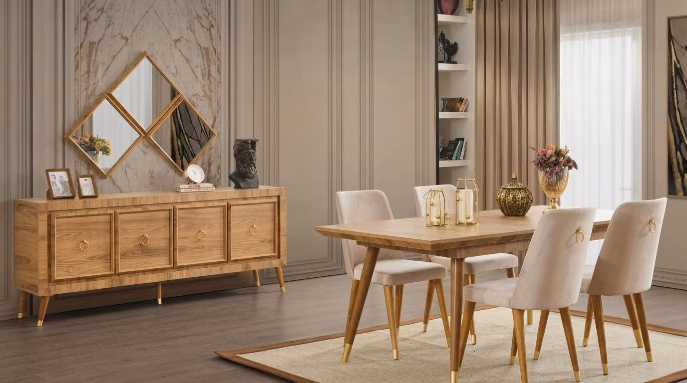 Tisch Konsole Spiegel Wohnzimmer Stil modern braun rechteckig ausklappbar