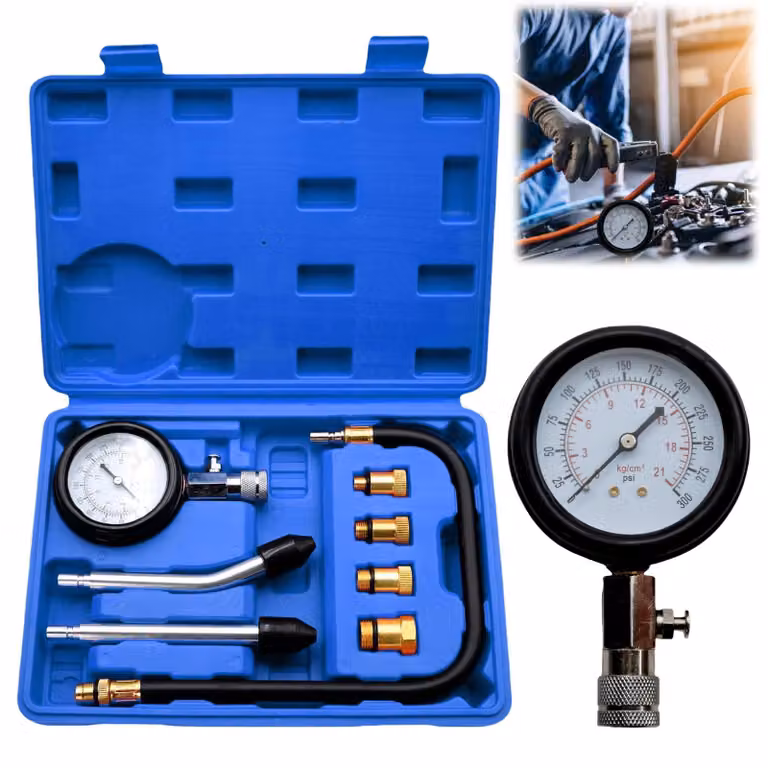 Tester di compressione, misuratore di compressione, per motori a benzina, completo di tester di candele, manometro e 4 adattatori