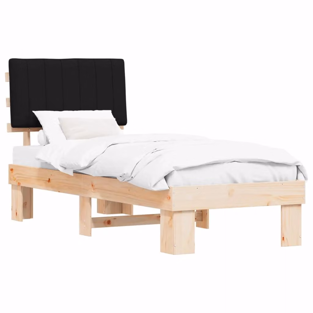 Letto con Testiera Rivestita Nero vidaXL in Pino Massello L: 80 cm, P: 190 cm – 2