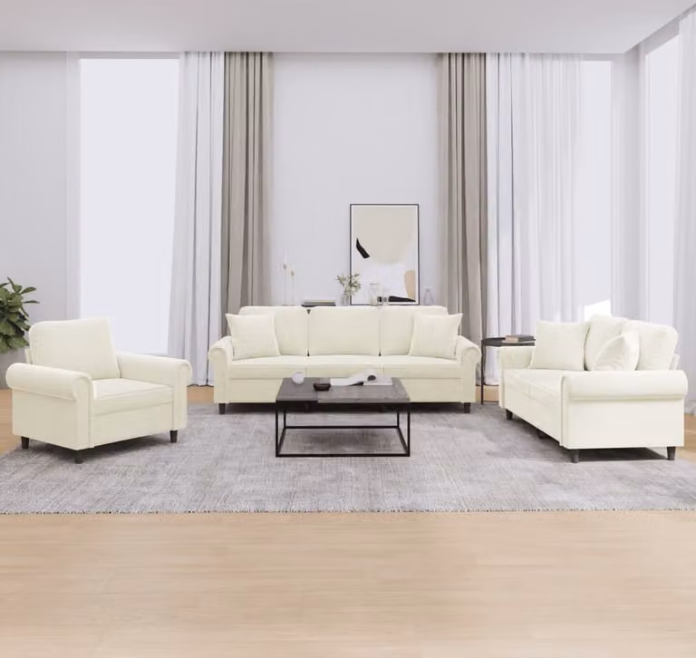 Maison Exclusive - Set divano a 3 pezzi con cuscini in velluto color crema