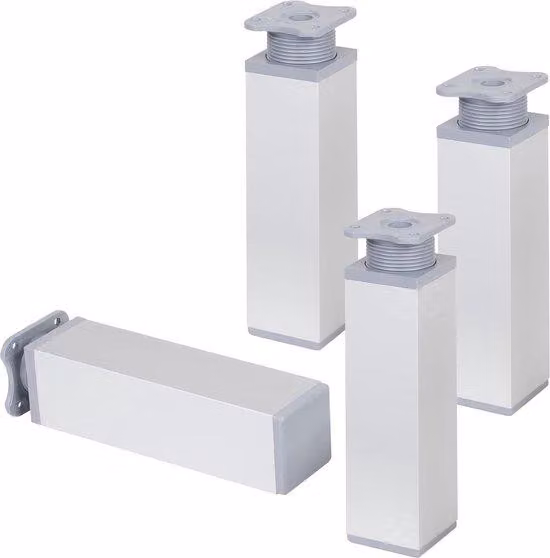 Piedini per mobili in alluminio - quadrati - set da 4 - 40 x 40 x 150 mm - alluminio - piastra di montaggio - armadi e cassetti