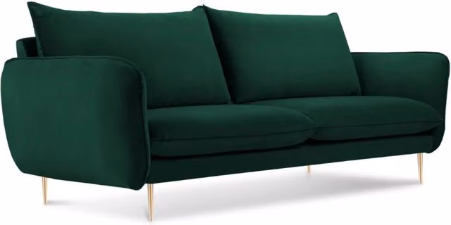 Divano 2 posti Vienna di Cosmopolitan Design in velluto verde bottiglia con struttura in metallo e dettagli oro, L: 160 cm, P: 95 cm, H: 76 cm