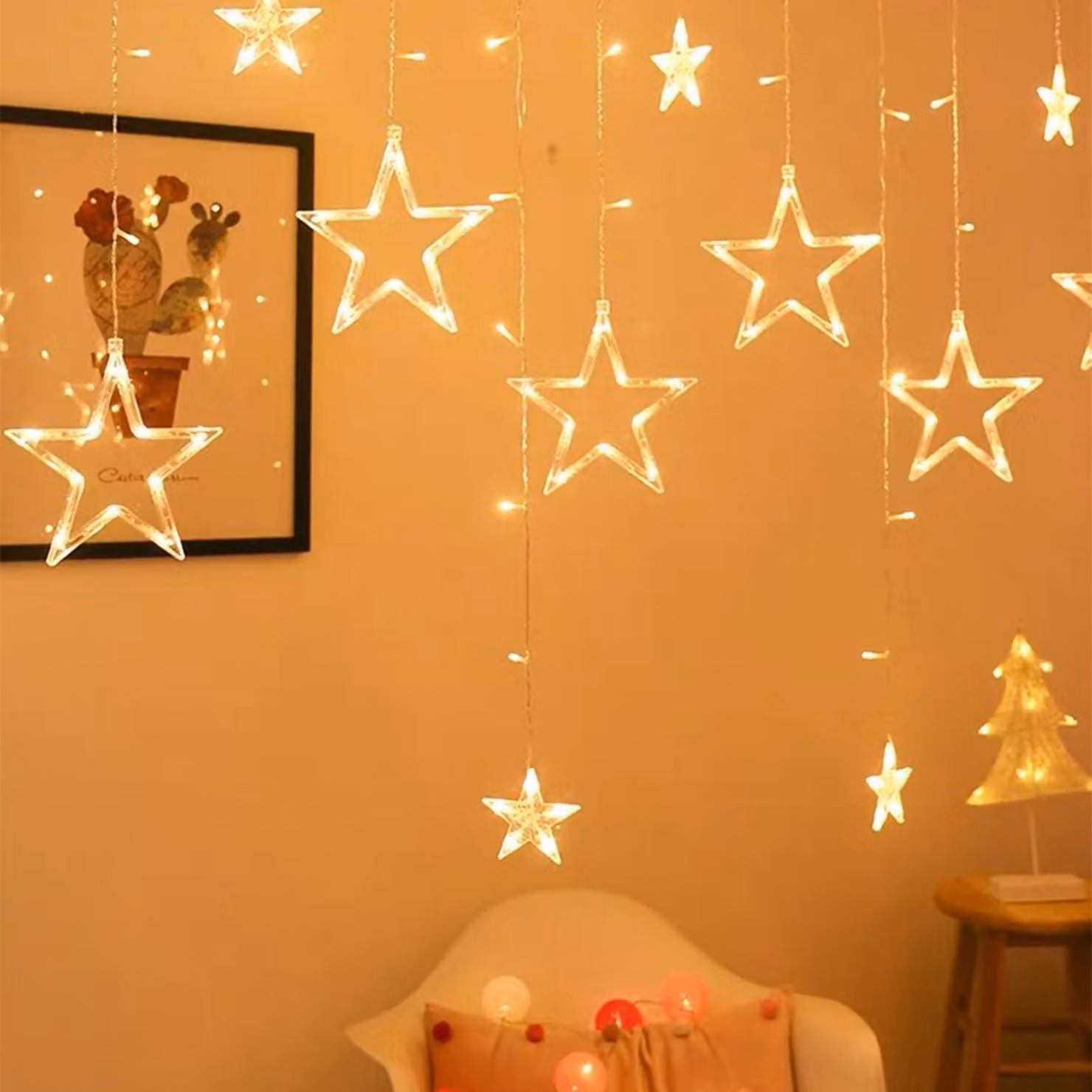 Jopassy LED luci fiabesche stelle luce tenda decorazione luce rete esterno interno festa Natale giardino IP44 bianco caldo