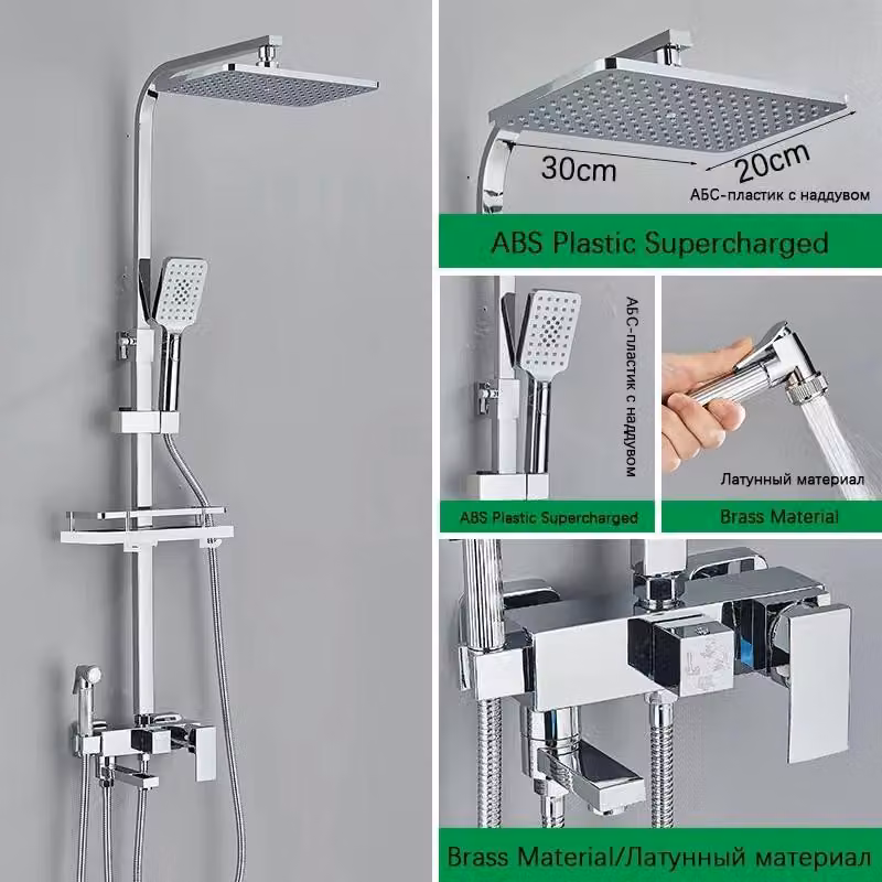 Sistema doccia per vasca da bagno - Miscelatore doccia a 4 vie - Doccia a pioggia con soffione e getto manuale e scarico per vasca - Bocchetta di scarico orientabile e allungabile - Miscelatore monocomando per acqua calda/fredda - Cromato