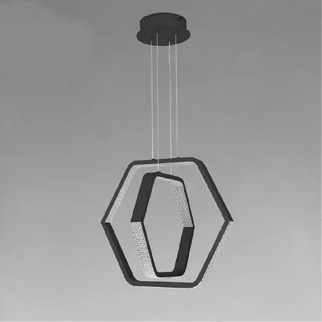 Lampadario a Sospensione LED Trade Shop Traesio Esagonale Nero con Effetto Cristallo, Dimmerabile e con Telecomando, 48 W