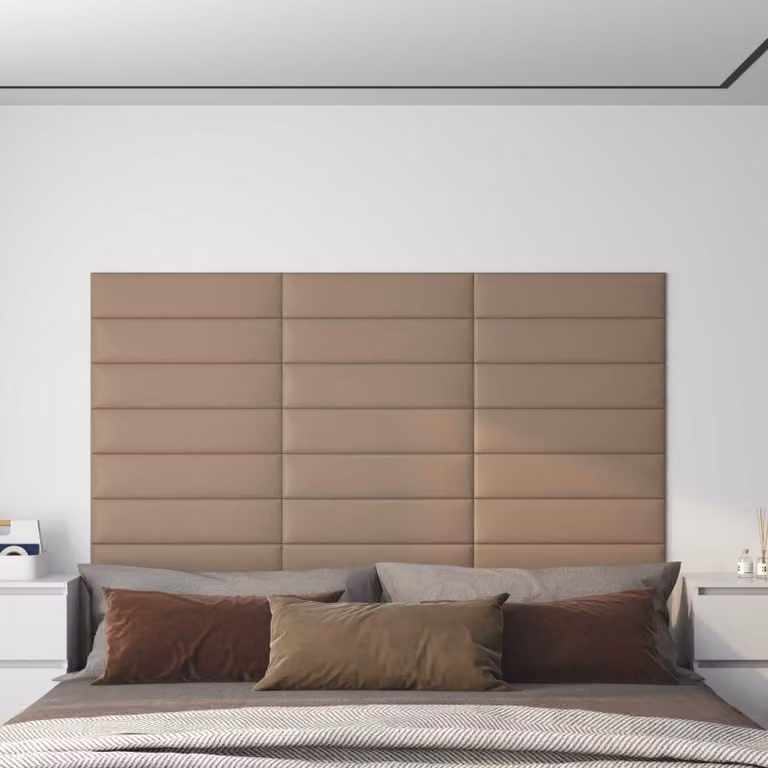 Set di 12 pannelli per testiera da parete vidaXL in tessuto beige, L: 60 cm, H: 15 cm, P: 3,8 cm