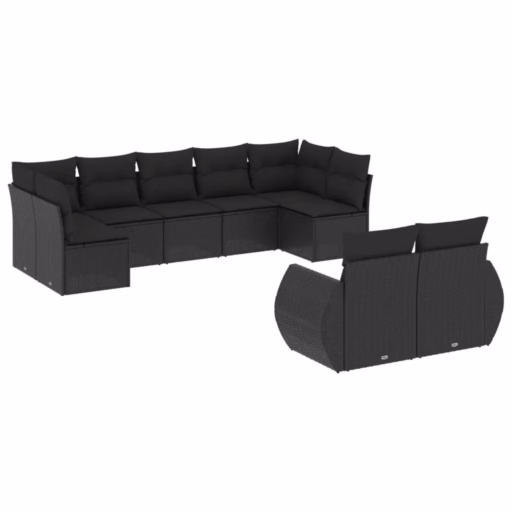 vidaXL Set Divani da Giardino a L 9 pz in Polyrattan Nero con Cuscini e Rivestimenti Rimovibili – 2