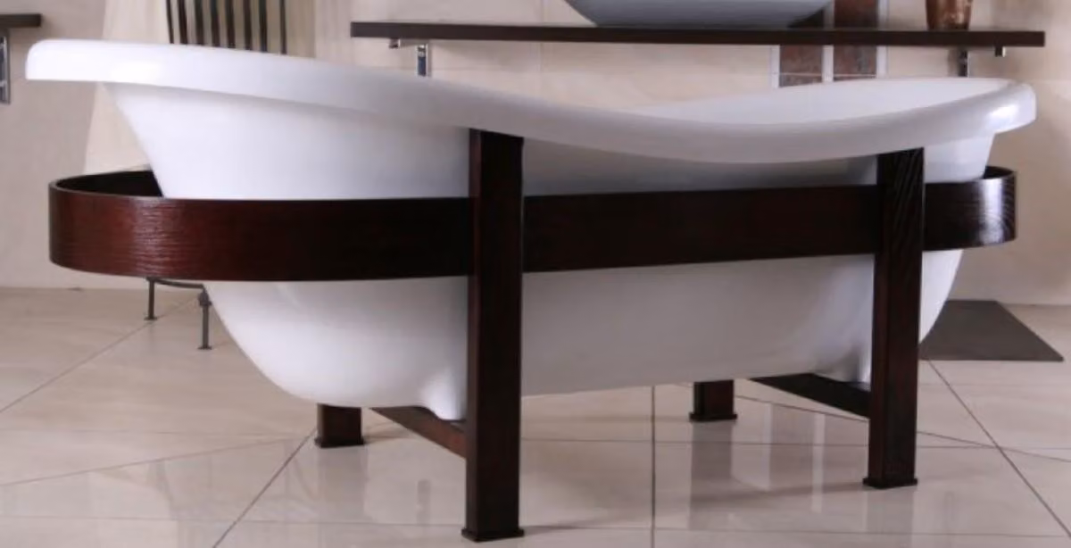 Casa Padrino vasca da bagno retrò bianco/marrone scuro 178 x 76 x H. 73 cm - Vasca da bagno autoportante con struttura in legno - Mobili da bagno retrò