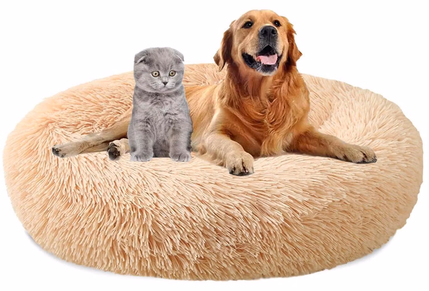 Cuccia per cani, forma rotonda, diametro 40 cm, colore pesca, in peluche, lavabile, antiscivolo