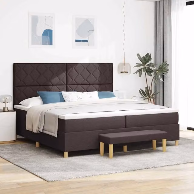 Letto matrimoniale moderno vidaXL con testiera in tessuto marrone L: 200 cm, P: 200 cm, H: 128 cm – 1