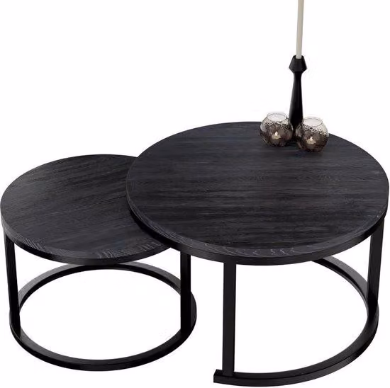 Set da 2 tavolini rotondi da salotto - Tavolini moderni per il salotto - Effetto legno nero