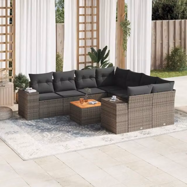 Set Divano da Giardino 9 pz con Cuscini Grigio in Polyrattan 3257705