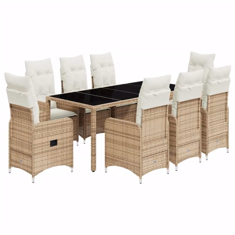 Set da Bistrò da Giardino 9 pz con Cuscini Beige in Polyrattan