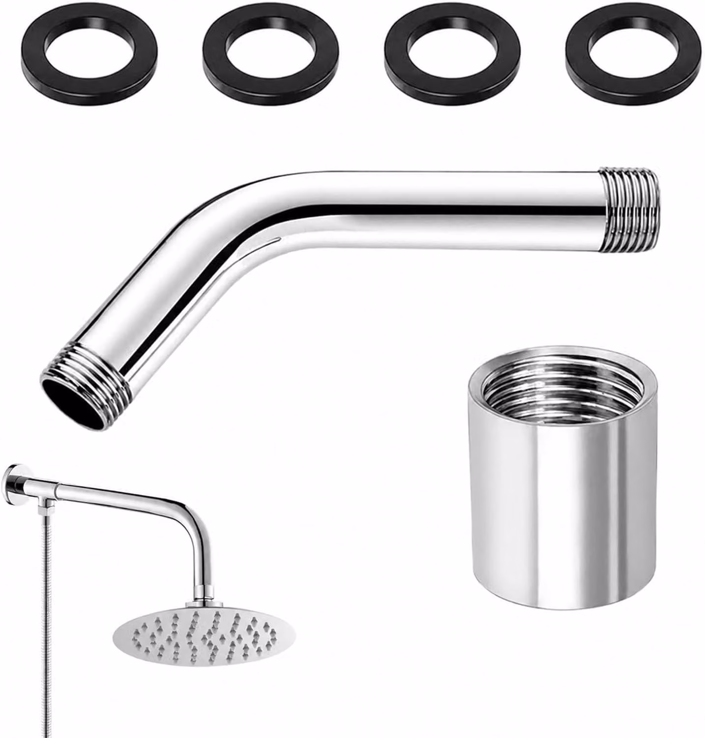 Prolunga per soffione in acciaio inossidabile, 15 cm - Prolunga universale per doccia, da 1 a 2 pollici, con adattatore e guarnizioni