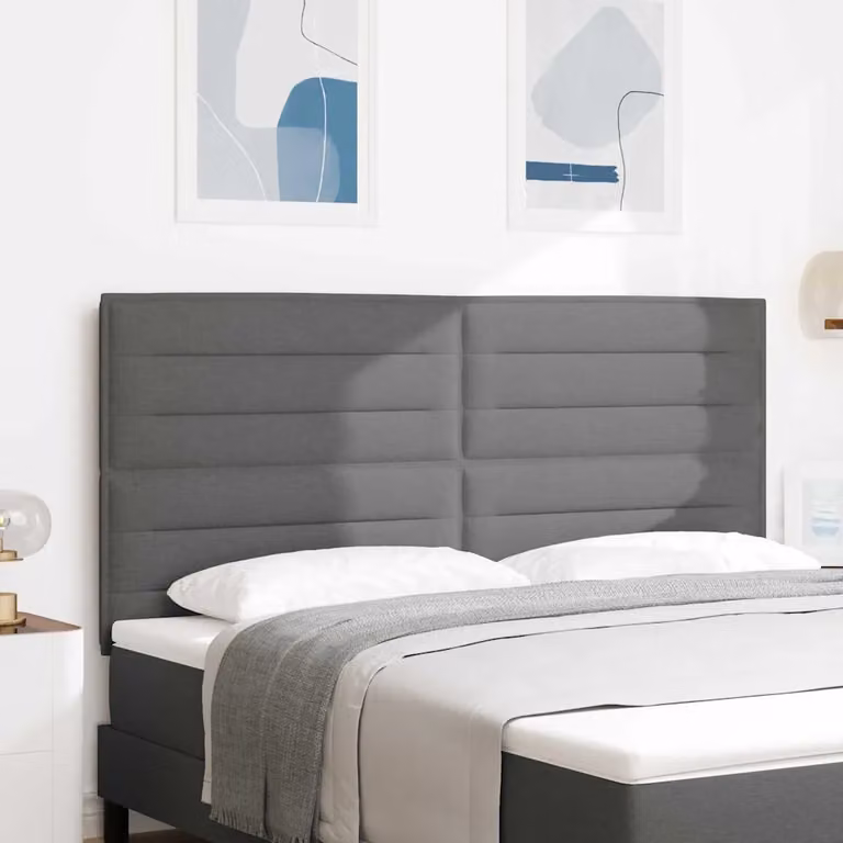 Testiera per letto moderna vidaXL in tessuto grigio con struttura in legno di pino, L: 180 cm, H: 76 cm, P: 10 cm