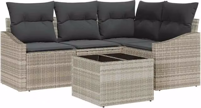 Set Divano da Giardino 5 pz | Set Salotto da Giardino Grigio chiaro polyrattan