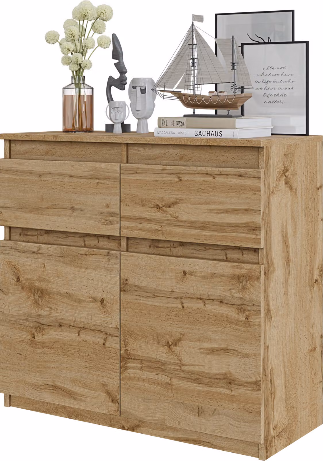 FURNICA - NOAH - Cassettiera / credenza con 2 cassetti e 2 ante - rovere Wotan H75cm L80cm P35cm