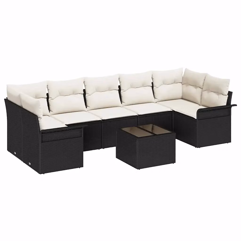 Set Divano da Giardino 8 Pezzi vidaXL in Polyrattan con Tavolino e Cuscini, Nero e Beige – 2