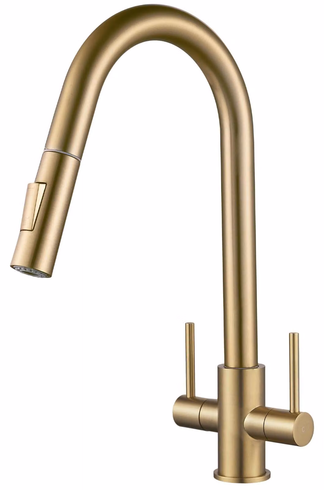 Miscelatore da cucina a due maniglie, finitura oro, estensibile, girevole a 360°, montaggio monoblocco