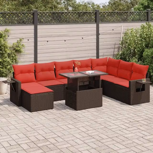 Set Divani da Giardino 9 pz con Cuscini Marrone 3327884