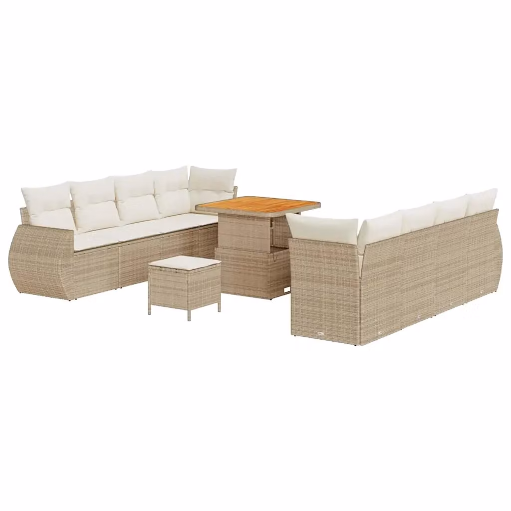Set da giardino moderno vidaXL composto da 11 pezzi in rattan beige con struttura in metallo e cuscini inclusi – 2