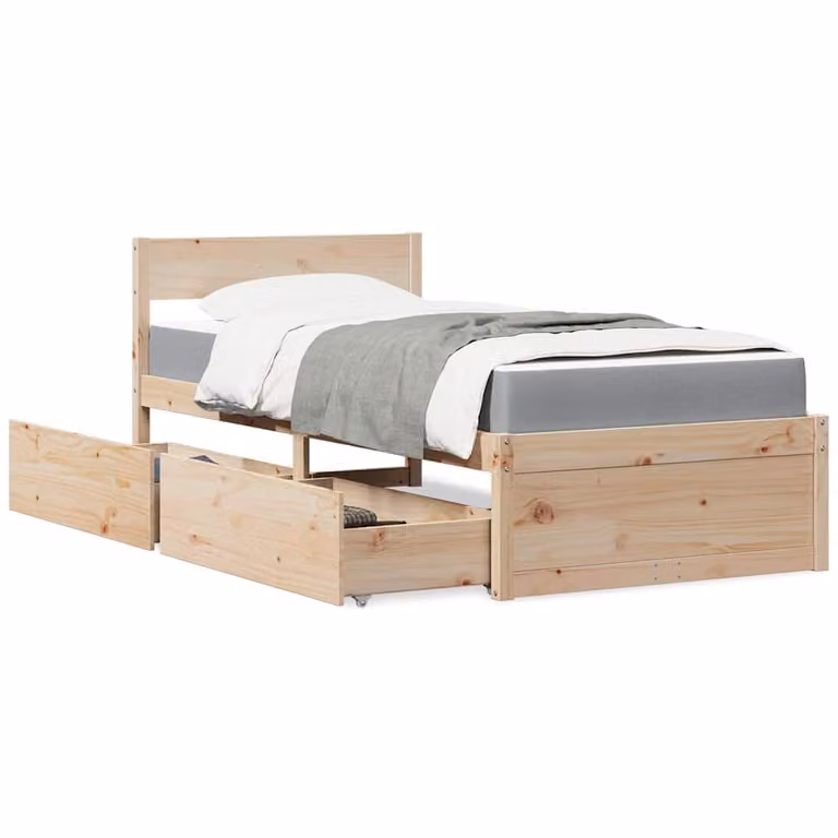 Letto con cassetti e materasso vidaXL in legno massello di pino, L/P/H: 205.5 x 95.5 x 78.0 cm, colore bianco o grigio