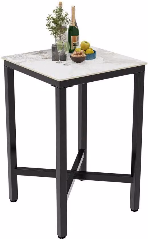 Tavolo da pranzo quadrato bianco in pietra sinterizzata resistente all'usura, tavolo da bar alto 105 cm