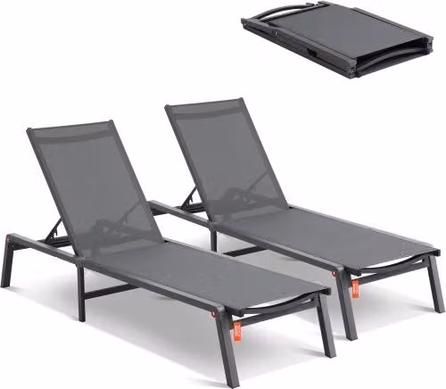 VEVOR Sedie a Sdraio da Esterno in Alluminio, Sedie da Giardino Pieghevoli con 5 Posizioni Regolabili, Sedie Piscina o Abbronzanti Piatte Reclinabili e per Patio, Spiaggia, Piscina, Grigio, 2 Pezzi