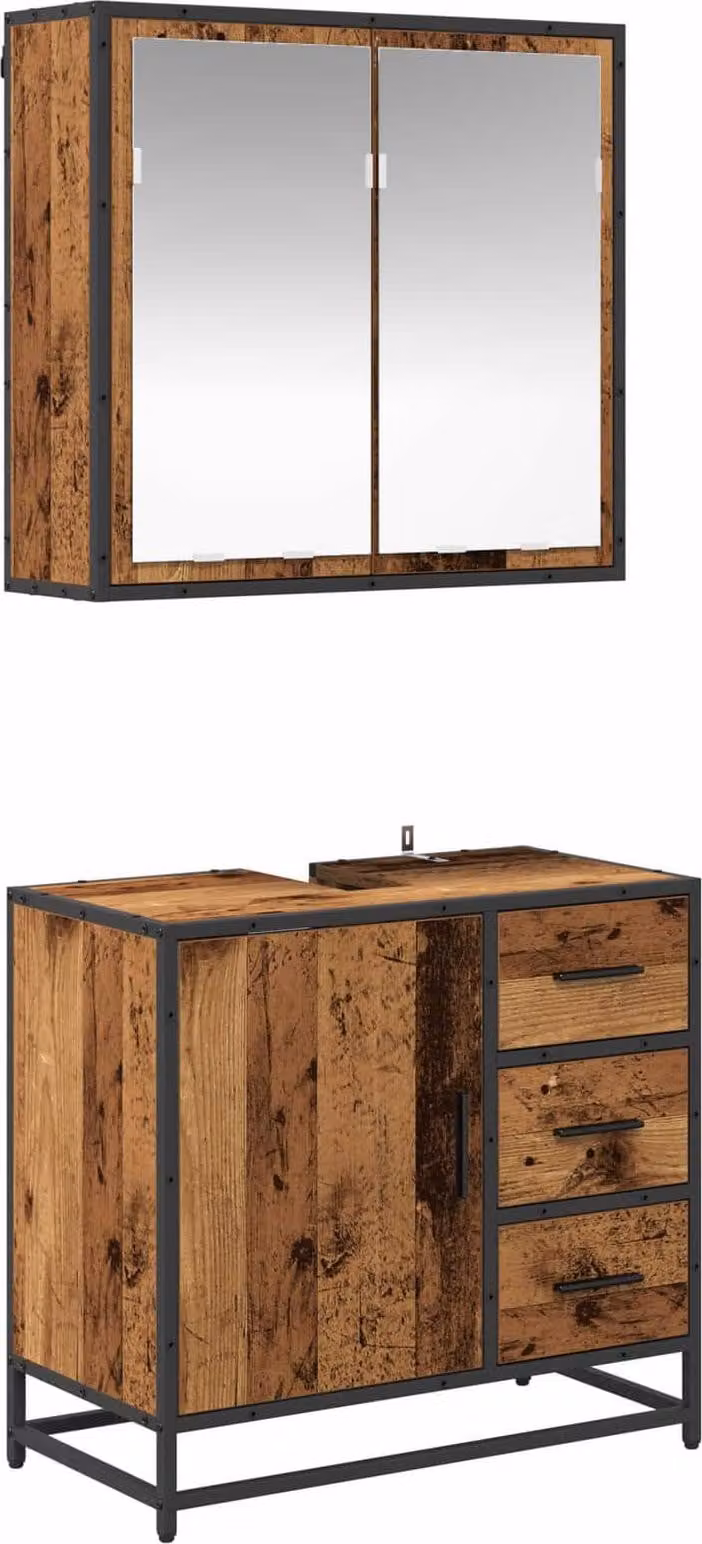 Set di mobili per il bagno con cassetto 2 pcs Legno vecchio
