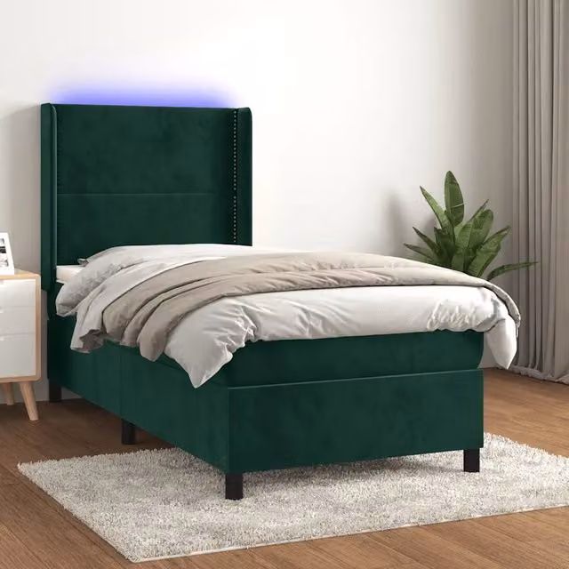 Letto Ibrido vidaXL in Velluto Verde con Materasso, Illuminazione LED Sotto il Letto e Porta USB, L/P: 90 x 200 cm