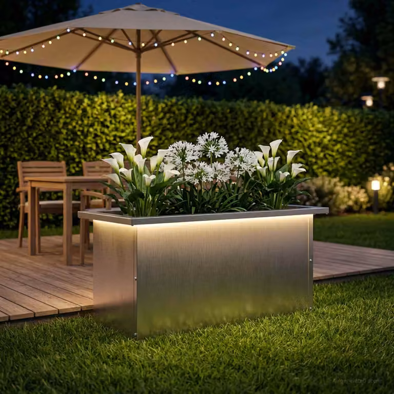 Fioriera da giardino con LED vidaXL in acciaio argento L 60 x P 30 x H 30 cm