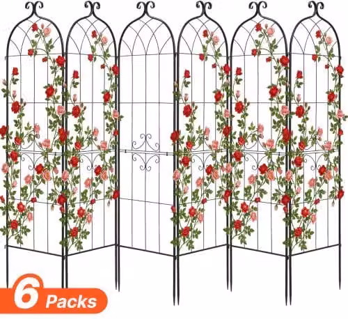 Set di 6 pezzi Traliccio da Giardinaggio VEVOR in Metallo Nero, Pannelli in Acciaio Collegabili come Supporto Decorativo per Piante Rampicanti, H: 180 cm, L: 52,5 cm, P: 52,5 cm