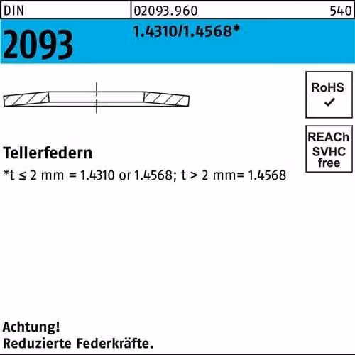 Molle a tazza Reyher DIN 2093 10x5.2x0.4 020939600100504 (200 pezzi)
