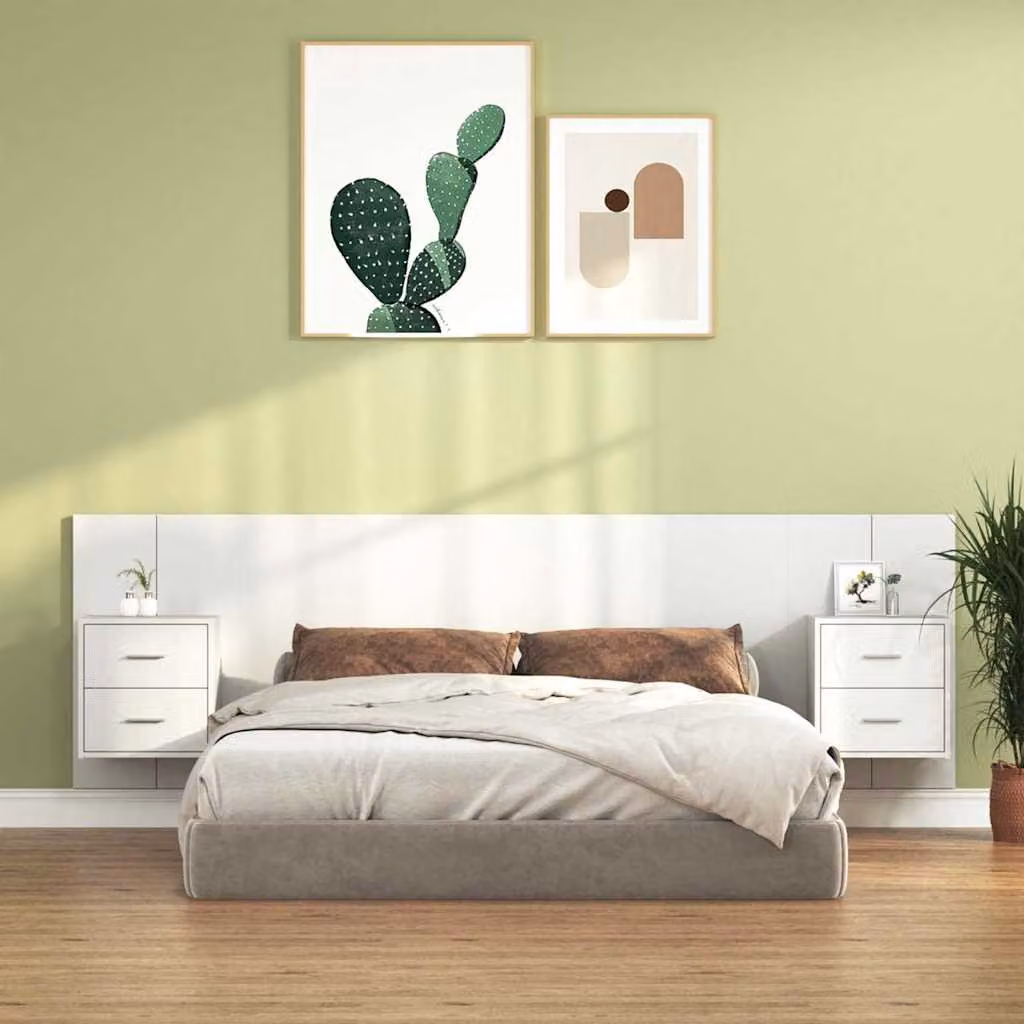vidaXL Testiera per Letto con Comodini Integrati in Legno Multistrato Bianco L: 160 x P: 80 x H: 80 cm – 1
