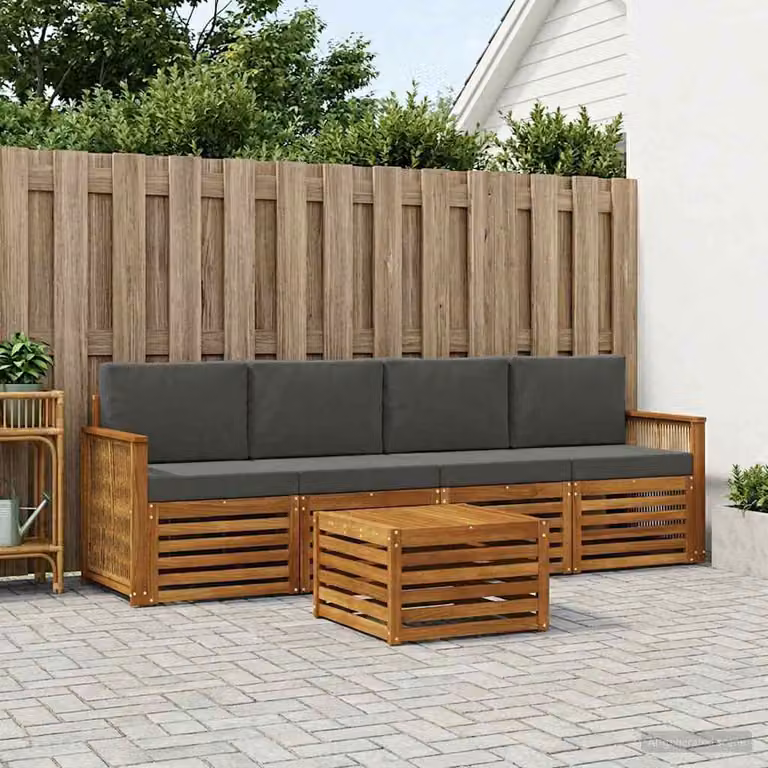 Set di divani da esterno vidaXL in legno di acacia con cuscini, 5 pezzi, Beige e Antracite