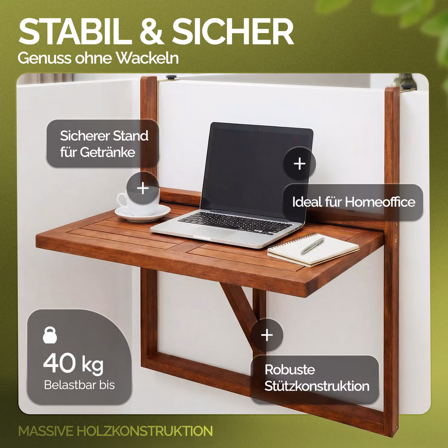 Tavolino da balcone pieghevole Casaria in legno di acacia marrone L: 64 cm, P: 45 cm, H: 87 cm – 4
