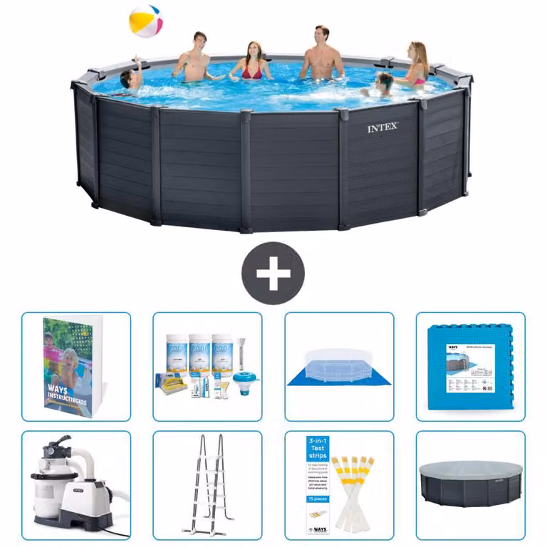 Pannello per piscina in grafite, modello Rund - 478x124 cm - composto da 7 elementi, codice prodotto S536
